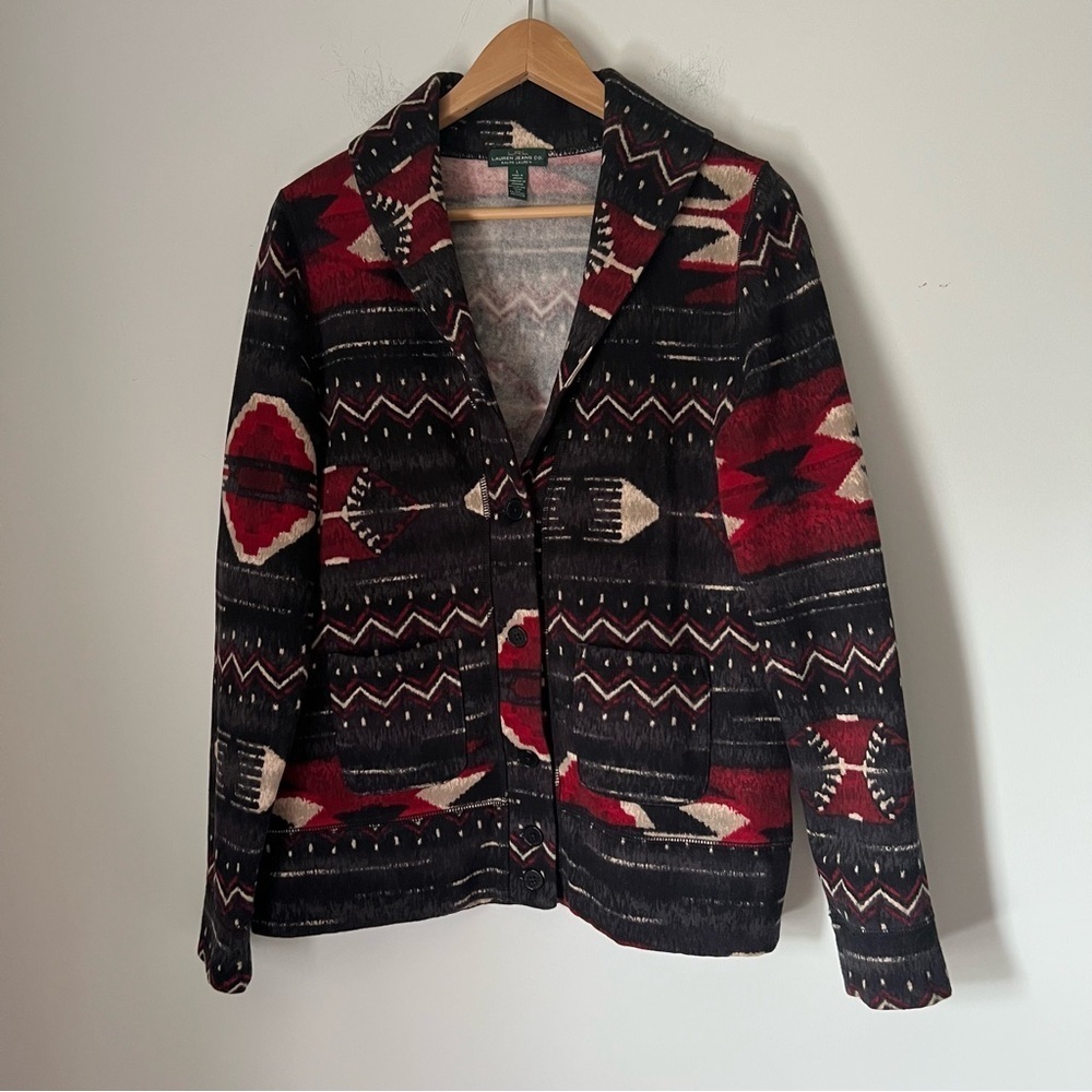 LRL Lauren Jeans Co. Southwestern Navajo Aztec Front Button Soft Blazer Jacket L